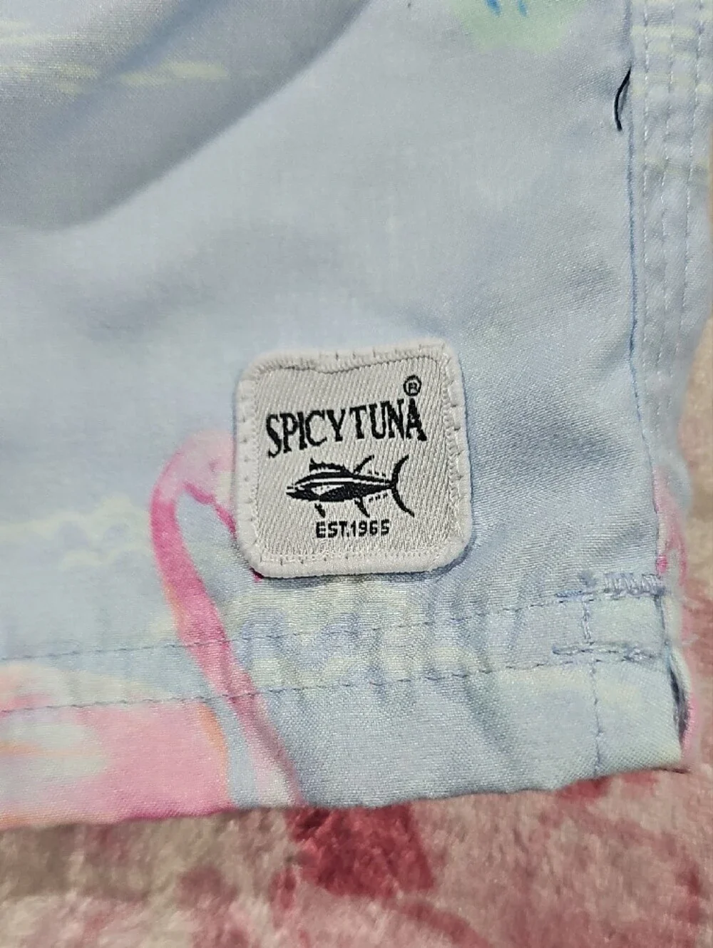 Spicy Tuna Light Blue Flamingo Print‎ Swim Shorts